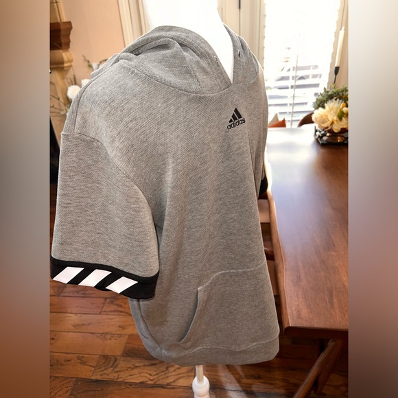 Adidas Cross Up 365 Short Sleeves Gray Hooded Sweatshirt Streetwear Y2K Sz M - Picture 3 of 7